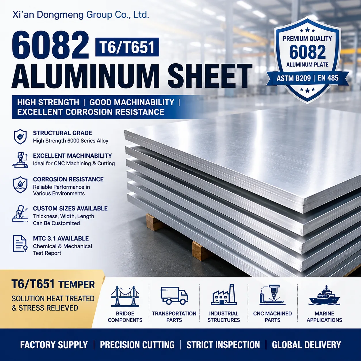 6082 alumíniumlemez beszállító|T6 T651 alumínium lemez|ASTM B209 EN 485